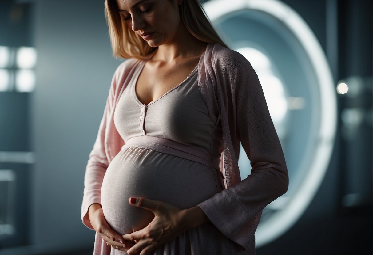 A pregnant woman experiencing heavy menstrual bleeding despite her pregnancy